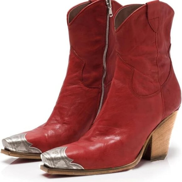 Women's Faux Leather Cowgirl Ankle Boots - Picture 2 of 3